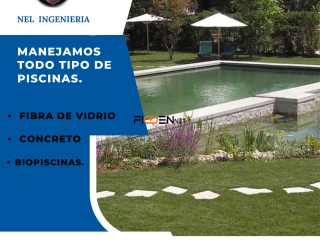 Tenemos biopiscinas, piscinas en fibra de vidrio y concreto.