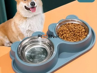 Cuencos dobles de acero inoxidable para perros, comedero para perros medianos, prevención de vuelcos, agua y comida