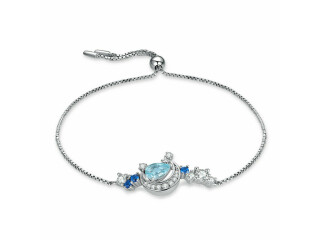 Pulsera ajustable de Plata de Ley 925 para mujer, accesorio con Topacio azul cielo auténtico, Luna, estrella, zafiro, recién llegado